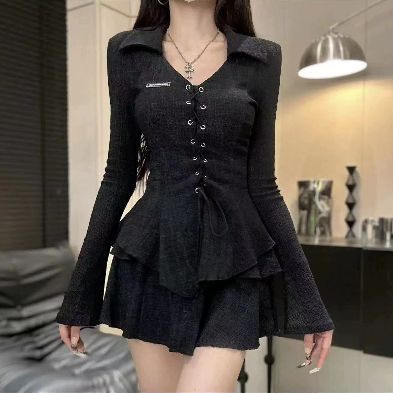 Французский ретро нерегулярный воротник с талией