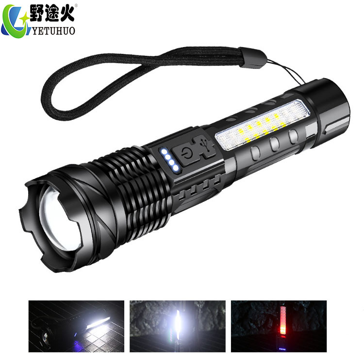 Cross-border P50 nueva linterna láser blanco TYPE-C incorporada de carga con el sostenedor de la pluma Pantalla de energía linterna de tiro largo