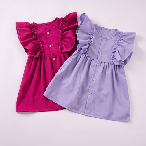 2025 Summer Dress for Girls: Adorable Ruffled Short-Sleeve Dress in Solid Colors—Hot-selling, Cute & Sweet Style Inspired by European Fashion