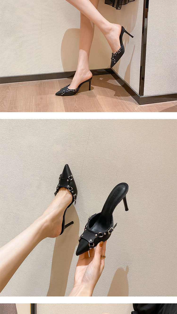 2024 New Pointed High Heels Fashion Shoes Punk Style Versatile Baotou Half Support Sandals Women's_voghion.com