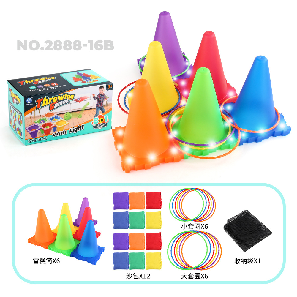Juguete de lanzamiento casual para niños, anillo de anillo, anillo de tubo de helado luminoso de plástico, juego de sacos de arena de entrenamiento de integración sensorial al aire libre