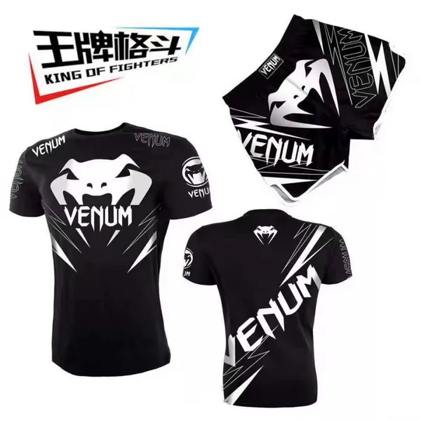 Sanda training suit UFC set for men, boxing tight-fitting quick-dry clothing, Muay Thai combat short-sleeve shorts, gym fighting apparel