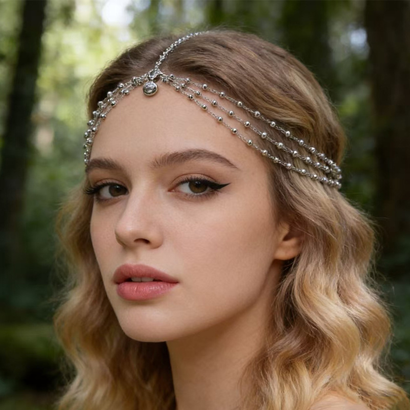 Exotic Style Sparkling Diamond Multi-Layer Hair Chain for Women, Bride's Headpiece, Forest-Style Super Fairy Forehead Chain, Ethnic Style Photo Shoot Accessory