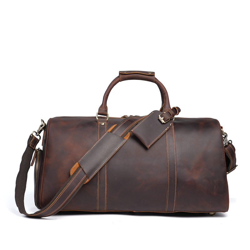 Cross-Border Retro Crazy Horse Leather Travel Bag, Men's Genuine Leather Luggage Bag, Large Capacity Handbag, Crossbody Bag, Gym Bag