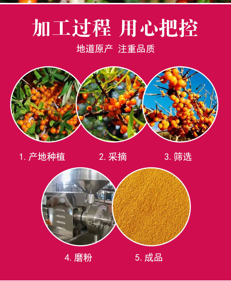 Sea Buckthorn Berry Powder (Hippophae rhamnoides) — 500g Dried Fruit Powder, Low-Temp Dried preparation