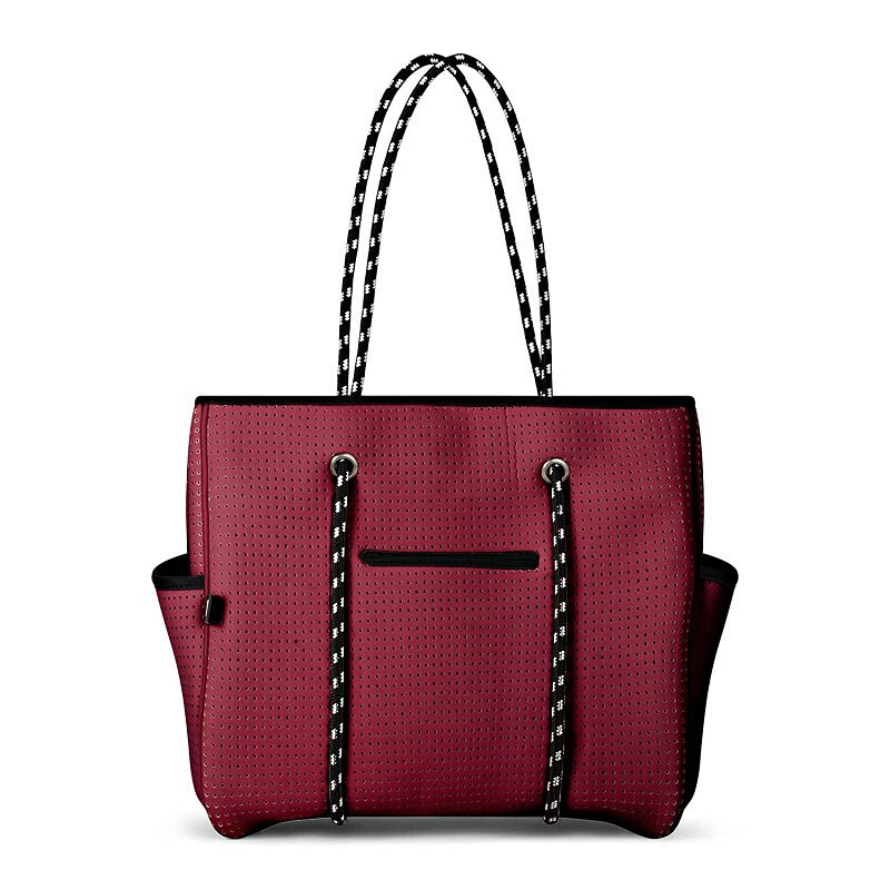 Large Capacity Neoprene Beach Bag, Fashionable Shoulder Bag, Neoprene Solid Color Perforated Tote Bag, Versatile