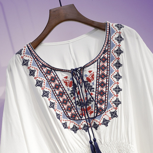 New design retro flattering loose medium-length summer tops for large sizes - source of supply