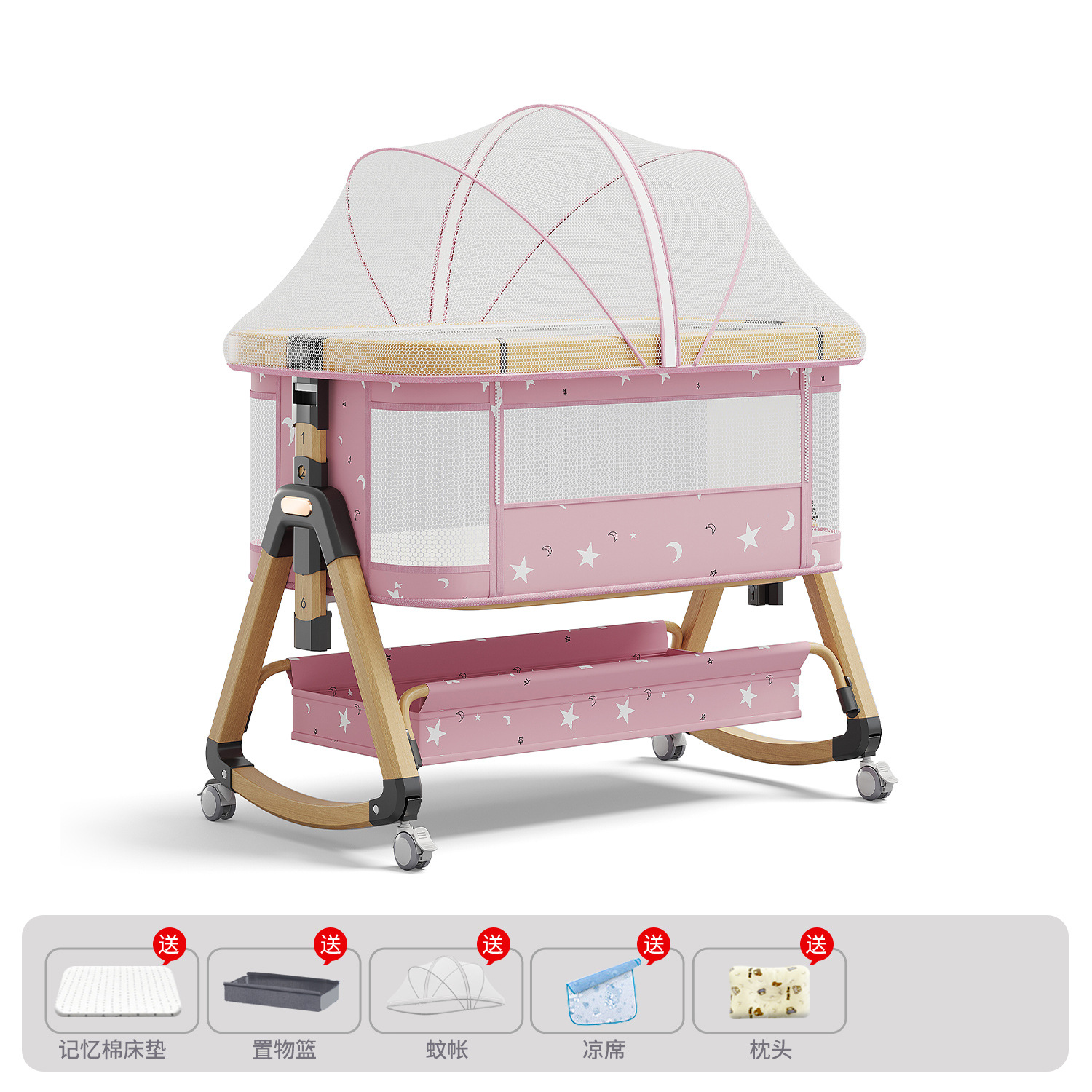 Cama para bebés, cama de cuna para recién nacidos, cama de empalme grande, cama móvil portátil plegable multifuncional 2 en 1