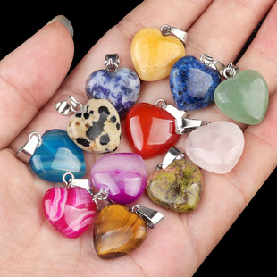 1931-heart 16mm love pendant natural crystal agate stone heart-shaped pendant jewelry cross-border