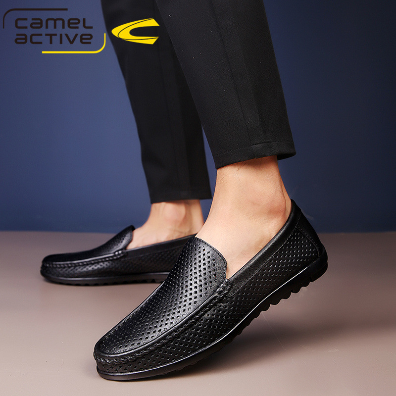 Camel Dynamic Men's Shoes Summer Casual Shoes Breathable Soft Bottom Bean Shoes Hollow Leather Shoes Men's Leg Lazy Shoes