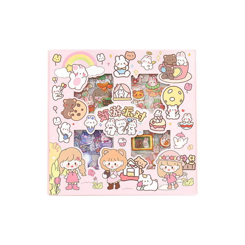 Lindo mascota de dibujos animados impermeable diario pegatinas caja de regalo traje 100 diario pegatinas niños chica pegatinas al por mayor