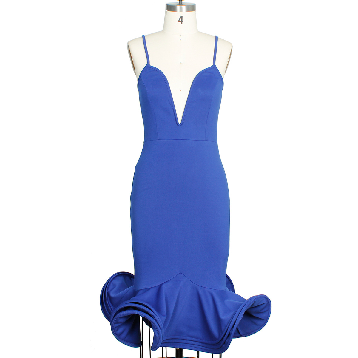 Elegant Womens Deep V Neck Bodycon Evening Dress Spaghetti Straps Mermaid Hem Party Wear Wholesale Availability
