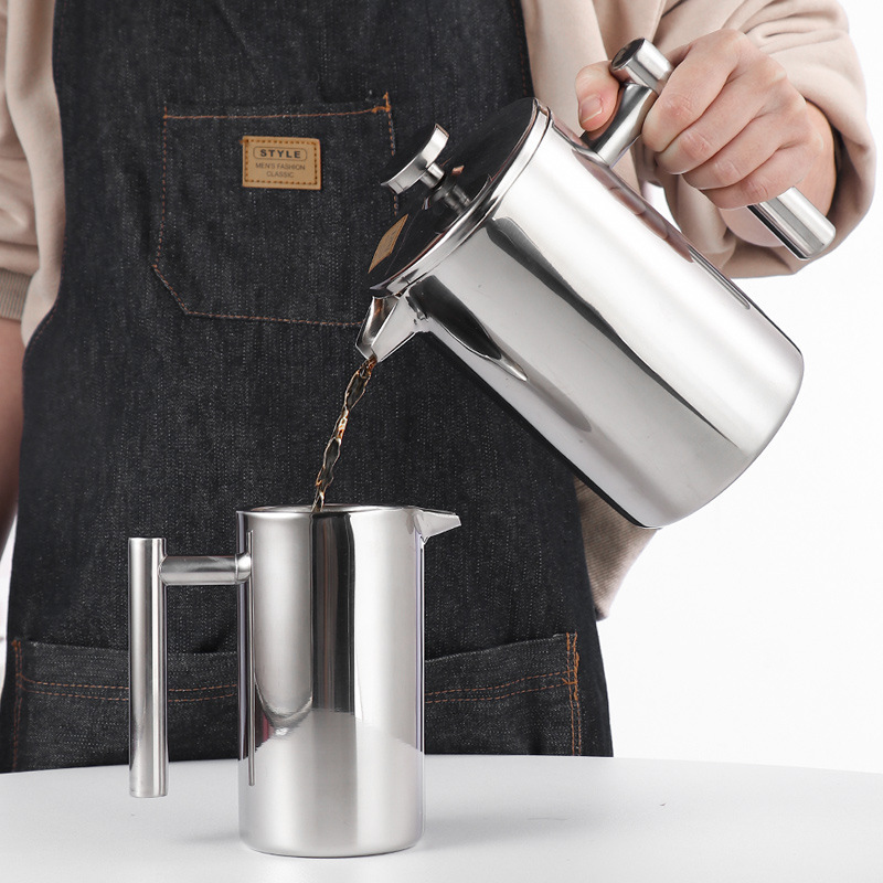 304 stainless steel press European-style filter press hand coffee pot double-layer teapot teapot with filter 304 stainless steel press European-style filter press hand coffee pot double-layer teapot teapot with filter