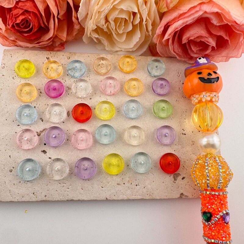 13mm Ice-Clear Resin Straight-Hole Base Beads, Spacer Beads, Button Beads, Handmade DIY Beading Pen, Phone Chain, Keychain Materials