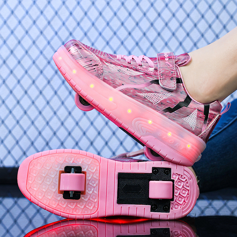 Cross-Border Shoes for Girls with Flashing Lights, Rechargeable, Can Automatically Shrink, Adult Shoes with Wheels, Glowing Roller Skates
