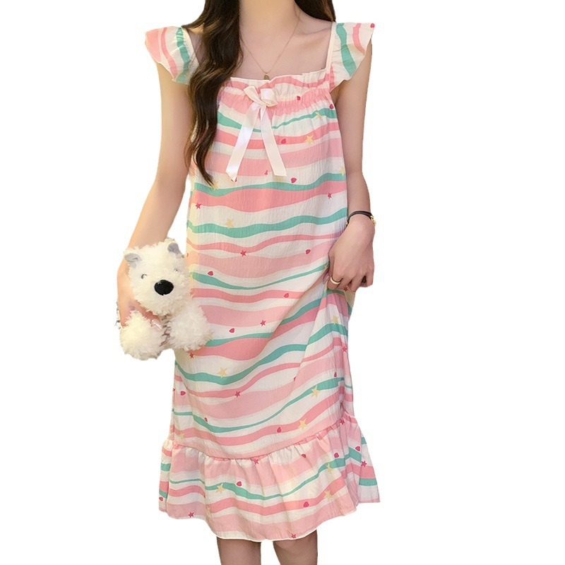 2024 con cojín de pecho ropa para el hogar nubes de verano algodón princesa pijama de viento delgado dulce y sexy vestido de pijama de la niña