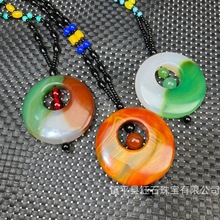 半绿色玛瑙公主扣项链天然红玛瑙七彩偏心扣毛衣链战国红平安扣