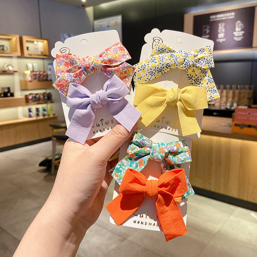 Korean floral bow hairpin children's side hairpin headdress cute princess flower clip little girl hair accessory