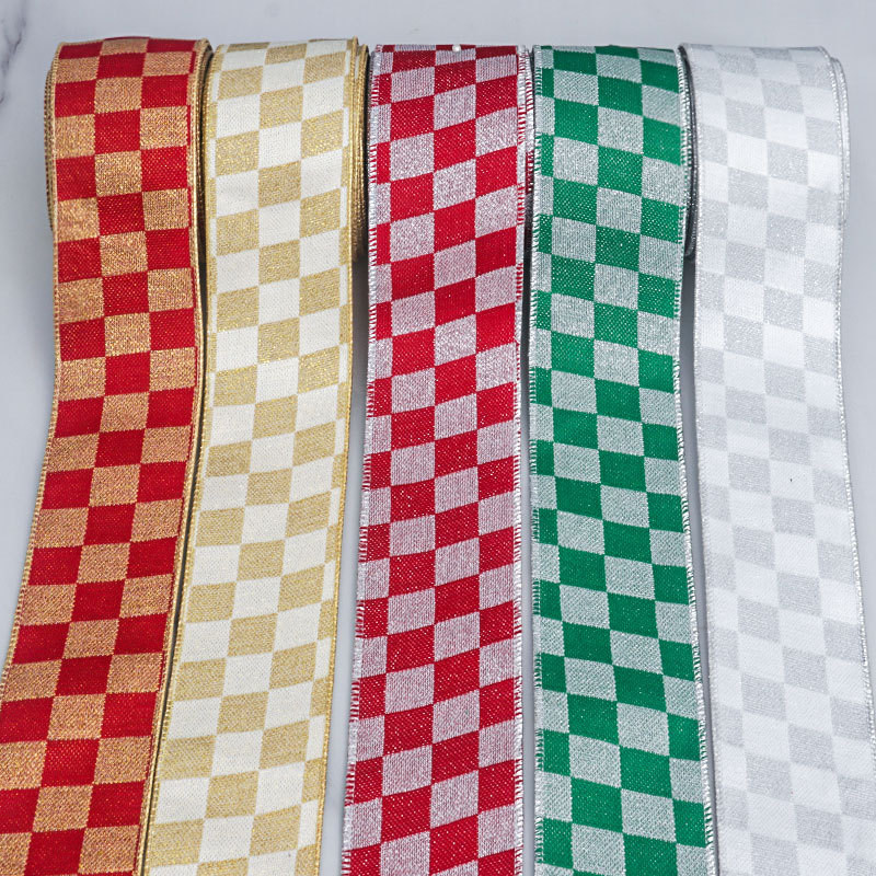 two-color checkered grilled edge printed ribbon diy bow hair accessories flowers gift packaging chessboard grid ribbon