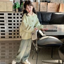 女童学院风卫衣套装2025春秋装新款中大儿童韩版休闲牛仔裤两件套