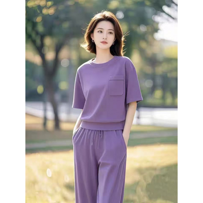 New Mom Wear 2025 Summer Fashion Age-Reducing Casual Running Wear Korean Style Versatile Sportswear Slimming Two-Piece Set