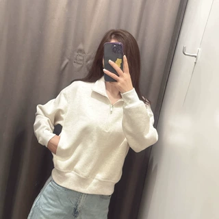 女装秋冬款半拉链套头卫衣慵懒风宽松立领运动衫休闲上衣L491119