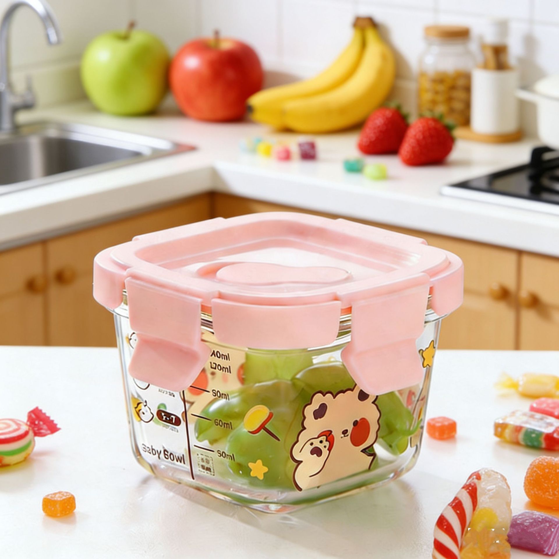 New Cartoon Children's Food Storage Box, Household Storage Box, Jam Dispensing Box, Snack Jar, Baby Food Glass Bowl