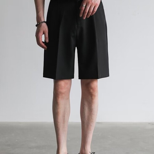 Retro British Style Men's Tapered Solid Color Suit Pants Breathable and Cool Versatile Casual Short Pants