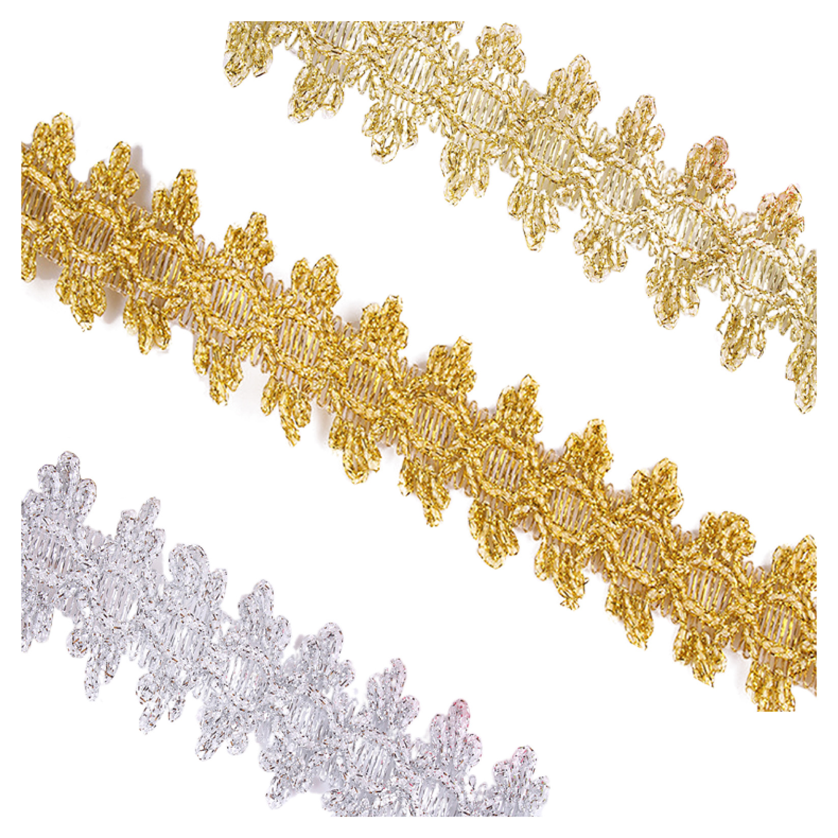 Fábrica al por mayor de oro y plata encaje de seda onda encaje cinta estilo étnico etapa Ropa Accesorios espiga encaje