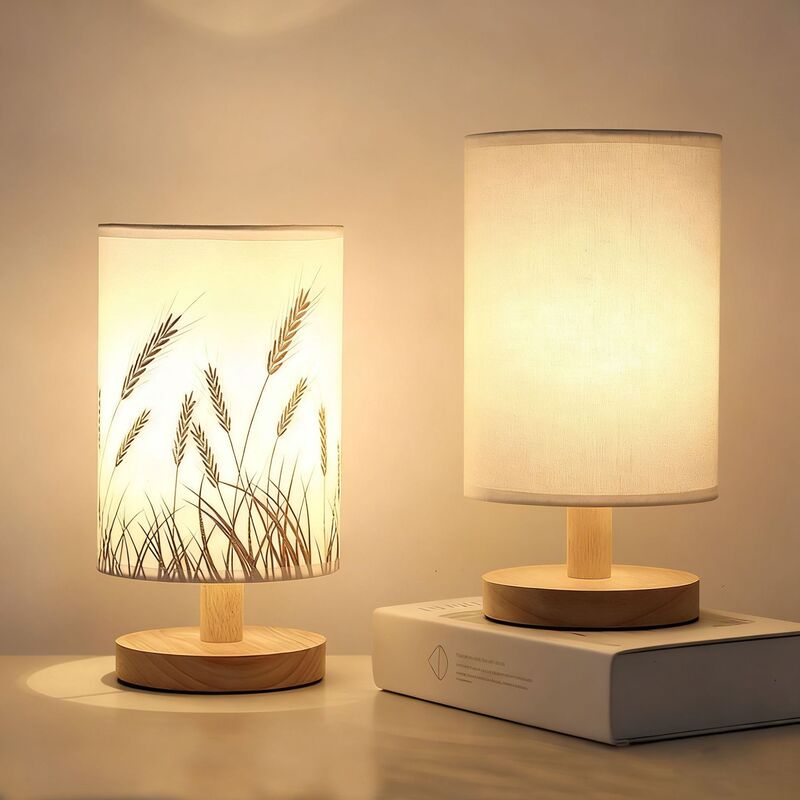 Scandinavian Log Cloth Cover Table Lamp Modern Ins Creative Decoration Bedroom USB Charging Remote Control Warm Eye Protection Night Light