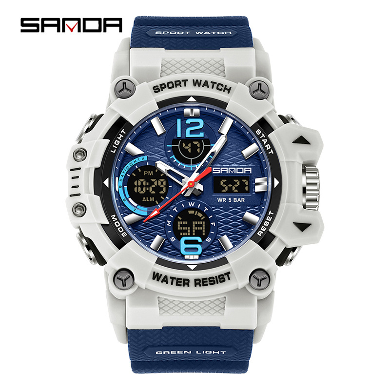 SANDA nuevo reloj de pulsera juvenil transparente al aire libre cool doble reloj de pantalla hombre impermeable luz nocturna reloj electrónico