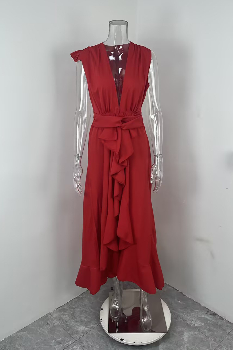 2026 New Model Cross-Border Foreign Trade Elegant Commuting High-Waisted Slim-Fit Solid Color Dress_ecoleips.com