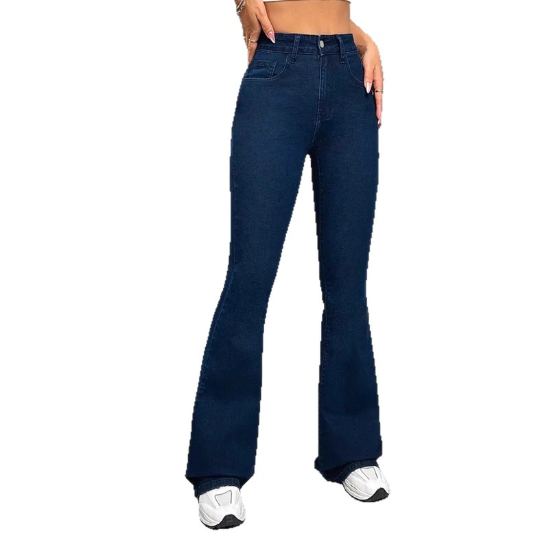 跨境JEANS牛仔裤女工艺弹力深蓝百搭简约喇叭修身2025显瘦独立站|undefined