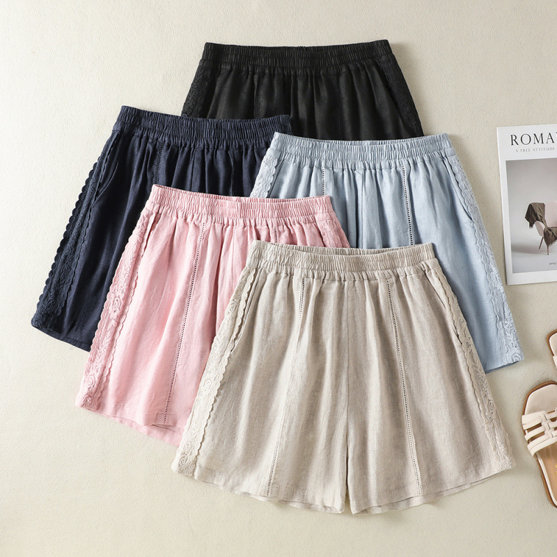Summer New Straight-Leg Shorts for Women, Petite Size, Elastic Waist, Solid Color, Five-Point Pants, Wide-Leg Shorts, Hot Pants