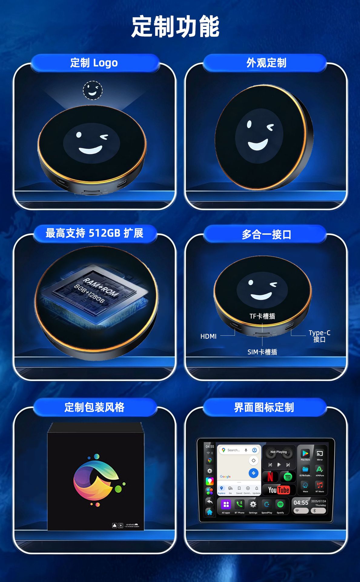 Qualcomm SM6350 is suitable for BMW wireless carplay box, converts to Android 15, supports wired and wireless 5G in-car connectivity