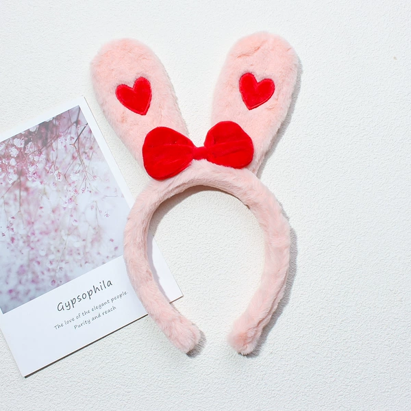 Pink bow love rabbit ear headband FG48-04