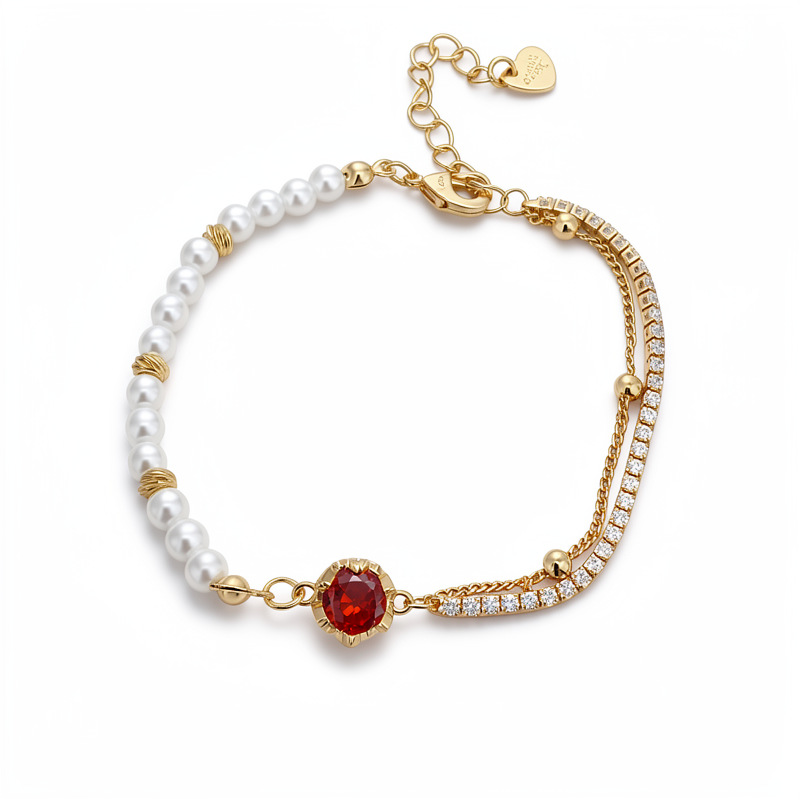 18k oro real electrolito piedra de diamante cuentas pulsera de perlas redonda ligera pulsera de nicho de lujo exquisita personalidad joyería de pulsera