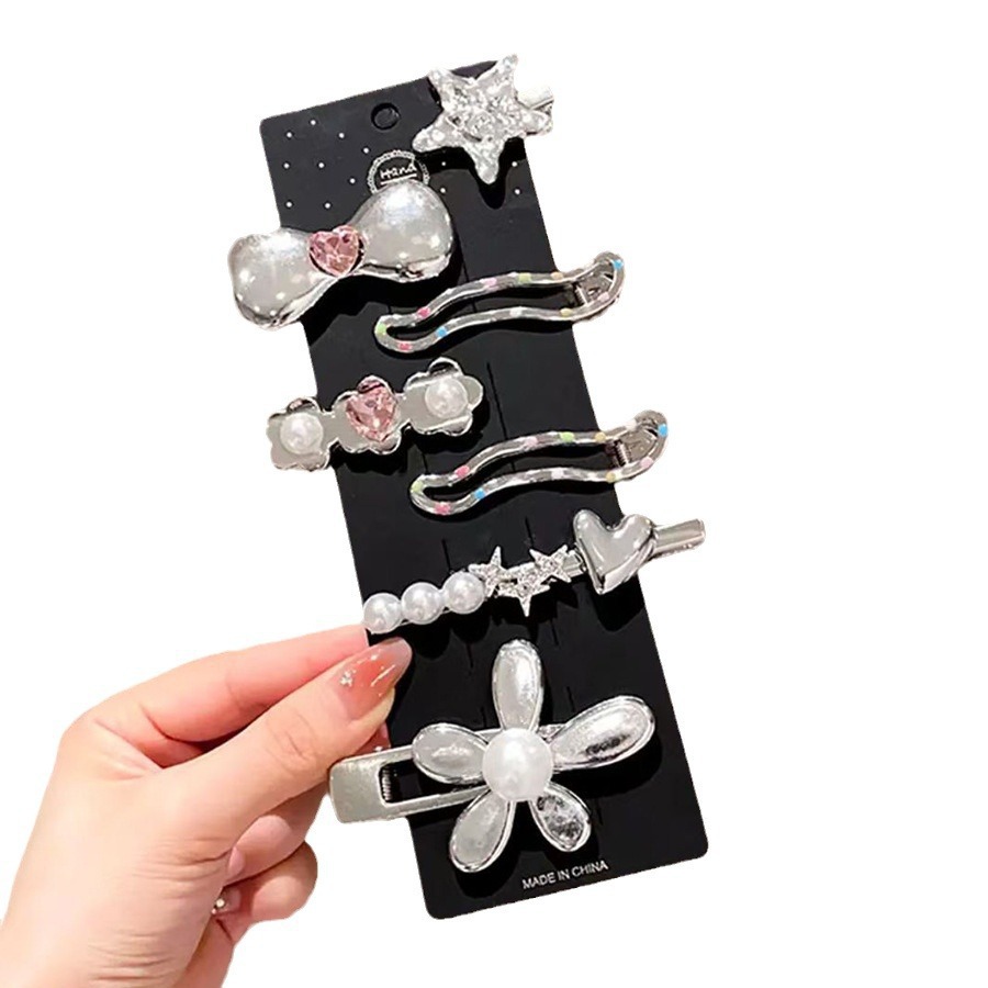 Transfronterizo y2k plata dulce y cool clip de pelo lateral peinado peinado