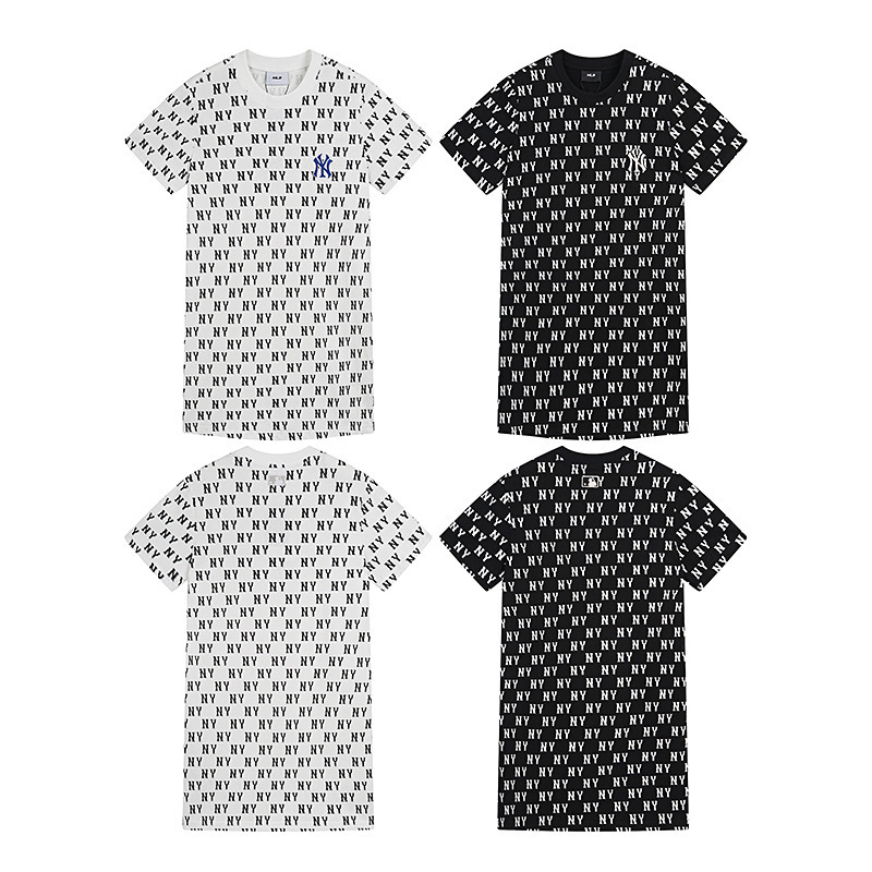 Mlb Trendy Brand 25 Autumn and Summer New York Yankees New Loose-Fitting Women's Monogram Print Short-Sleeve Casual Dress