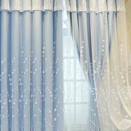 韩式田园小清新轻奢窗帘布艺纱一体窗帘卧室客厅飘窗成品遮光窗帘