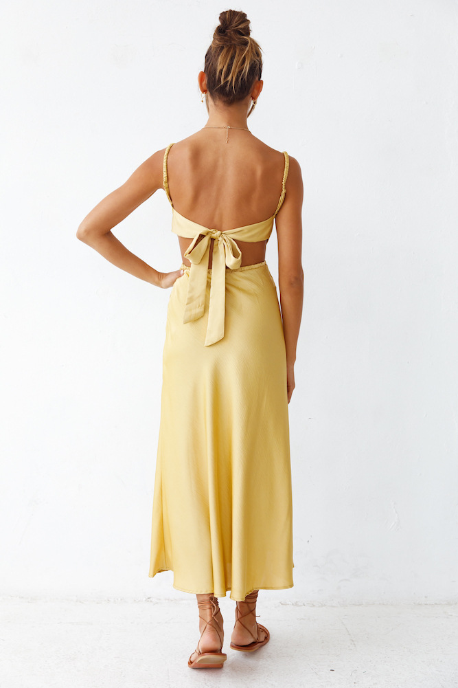 summer square neck backless double-layer slit sling dress NSCXY121982