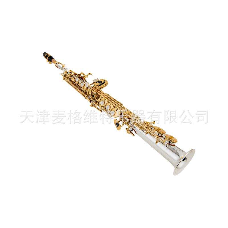 Split Soprano Saxophone in B-Flat, Gold and Copper Material with Silver-Plated Surface, Suitable for Beginners and Exams Split Soprano Saxophone in B-Flat, Gold and Copper Material with Silver-Plated Surface, Suitable for Beginners and Exams