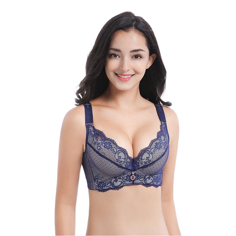 Lace plus size small chest thickened upper support chubby girl thin cup thin push up bra adjustable sexy underwear for women
