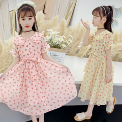 女童連衣裙2024新款夏季雪紡公主裙中大童女孩夏款波點裙兒童裙子