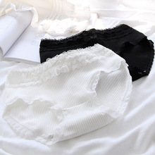 法式蕾丝边女士内裤棉质螺纹日系双蝴蝶结学生裤衩女仆  C089-A5