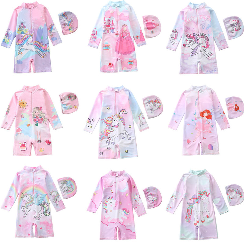 New Children's Swimsuit Girls One-Piece Swimsuit Unicorn Boy Long-Sleeved Beach Sun Protection Surfing Swimsuit