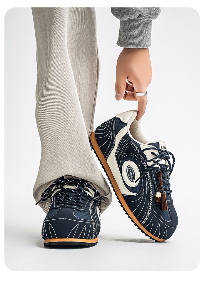 Giày sneaker nam da tổng hợp cổ thấp đế phẳng, kiểu giày tập luyện thể thao — Màu xanh da trời, màu nâu, đen chi tiết 24