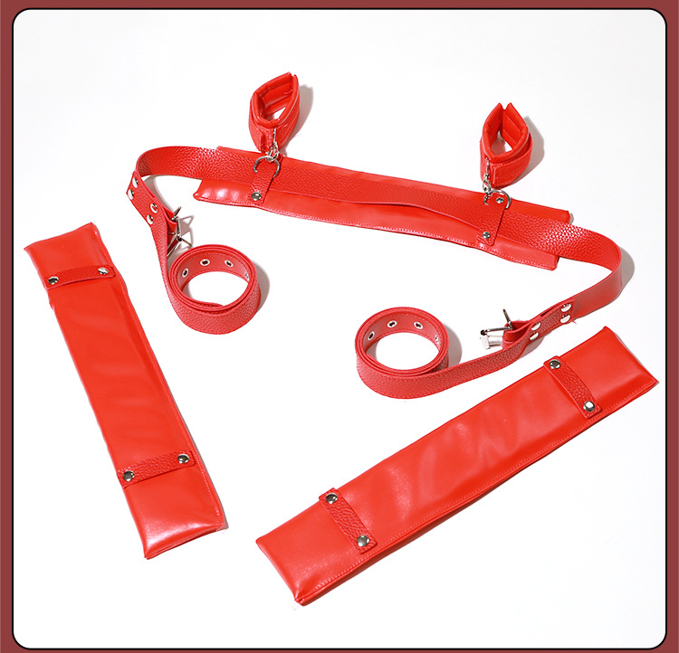 SM-Style Bed Restraint Set with Handcuffs and Leg Straps, PU Leather, Black — detail image 26