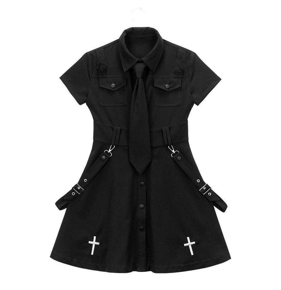 French Cross Embroidery Punk Dark Hot Girl Dress JK Uniform College Style Gothic Street Shirt Skirt