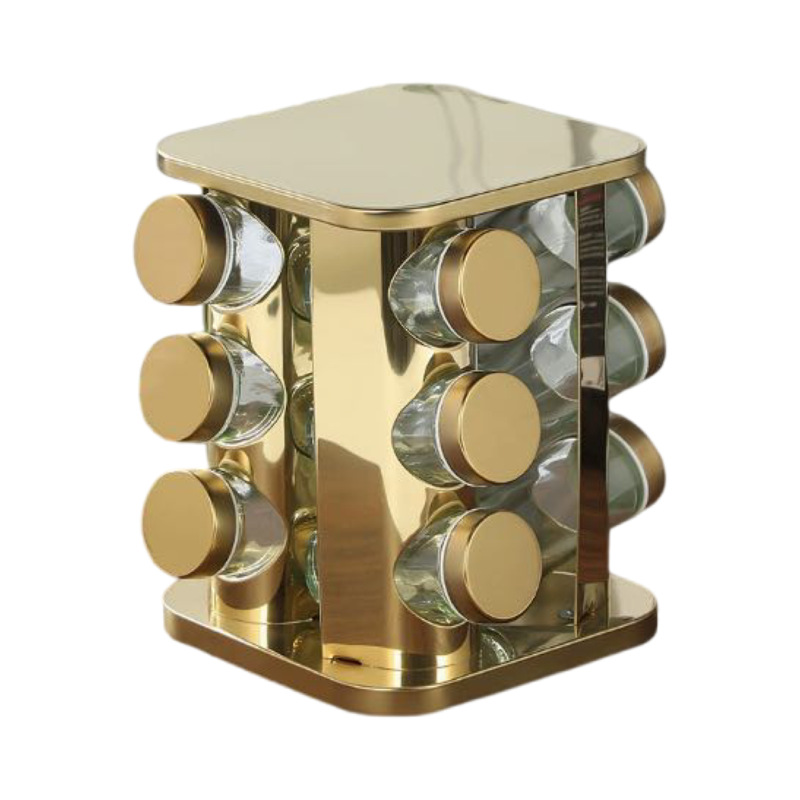 Transfronterizos de acero inoxidable condimento de 360 grados condimento botella de especias rotatoria conjunto de cocina redonda almacenamiento de estante